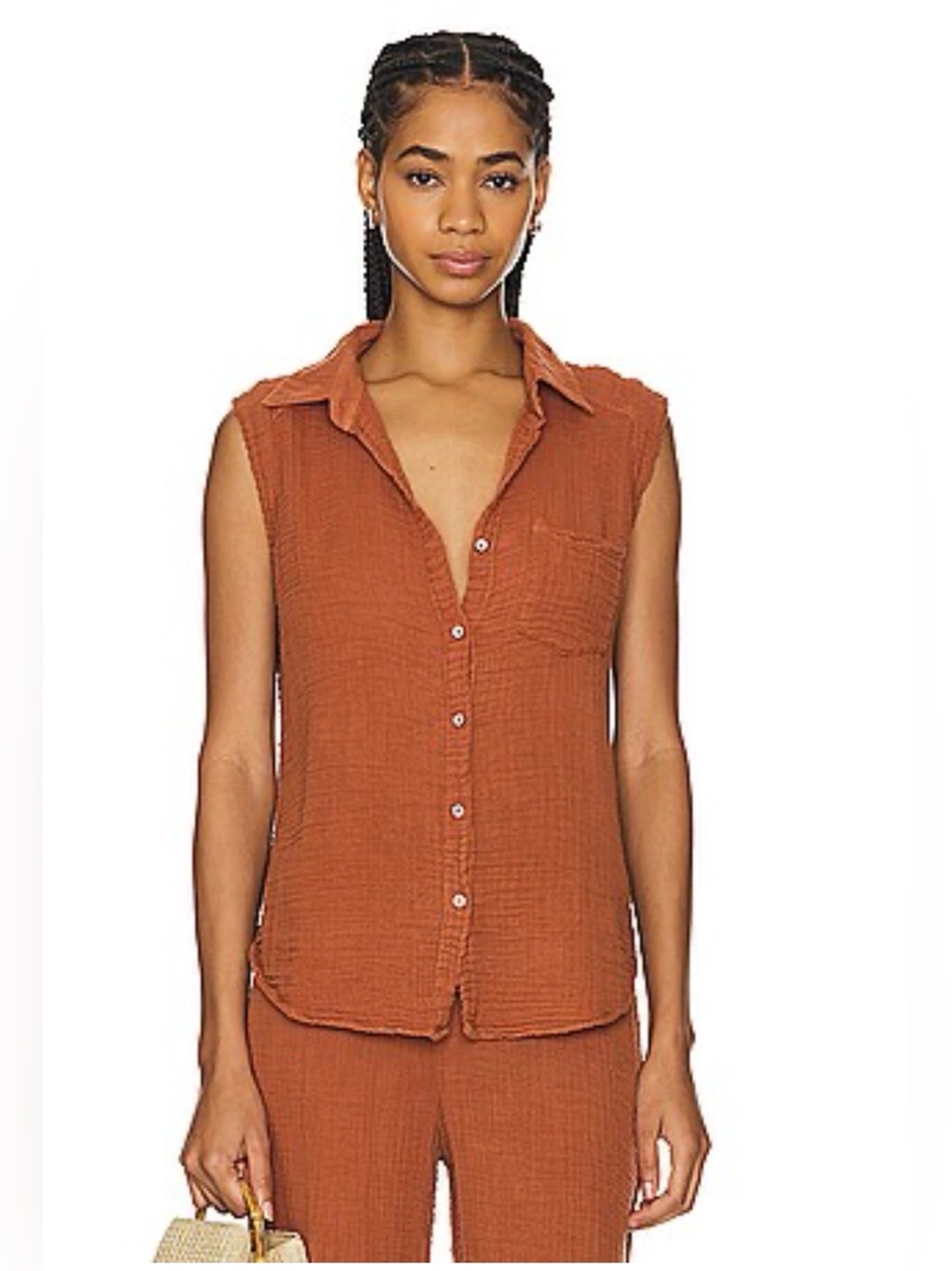 cloth & stone Anthropology Sleeveless Button-Down Top in Rust Size Small